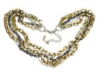 NICE~VINTAGE~6~ROW~SILVER~GOLD~BLACK~CHAIN~LAYERED~CABLE~CHAIN~NECKLACE