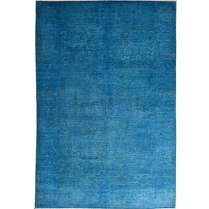Handmade (5'7" x 9') Blue Modern Overdyed Afghan Oriental Wool Area Rug - Picture 1 of 12
