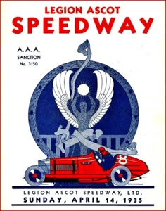 1935 Legion Ascot Speedway Los Angeles California - Small Space Poster Art Print - Picture 1 of 1