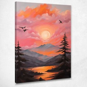 Boho Chic Minimal Framework Sonnenuntergang Über Den Bergen Und Dem Fluss Mit Wo - Bild 1 von 4