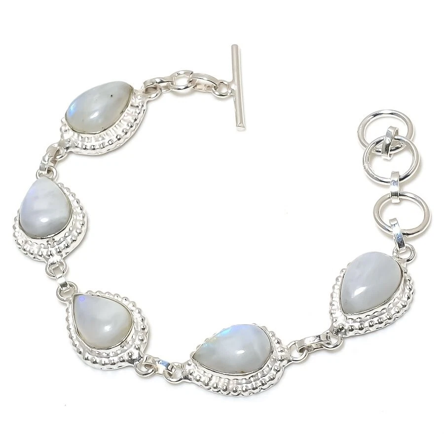 Moonstone Gemstone Handmade 925 Sterling silver Jewelry Bracelet Size 7-8'' - Image 1 of 1