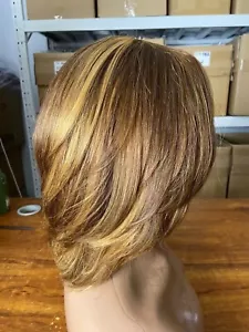 Honigblonde Highlight kurze 100% Echthaar Perücken mit Pony keine Lace Perücke - Bild 1 von 7