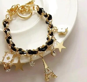 Arzonai Bracelet Female Round Girl Rhinestone Pendent Crystal Leather Bracelet. - Picture 1 of 3