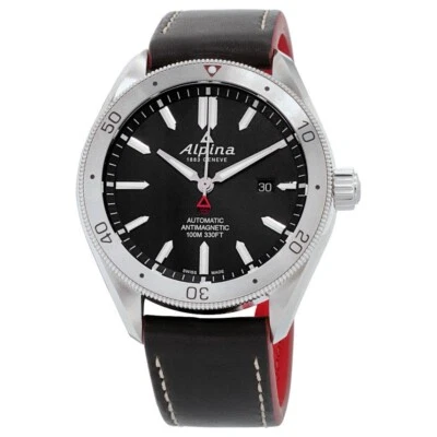 Alpina Mens Black Automatic Calendar Leather And Rubber Strap Watch AL-525BS5AQ6 - Image 1 of 4