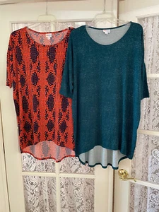 2 tops túnica Lularoe Irma para mujer Camiseta M estampado azul punto naranja tejido ajustado nuevos con etiquetas - Imagen 1 de 5