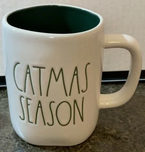 Rae Dunn CATMAS SEASON weiß mit grün Keramiktasse Kaffeetasse RAR NEU - Bild 1 von 5