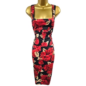 Karen Millen 12 UK Red Vintage Rose Floral Bodycon Skirt & Top Outfit Dress - Picture 1 of 16