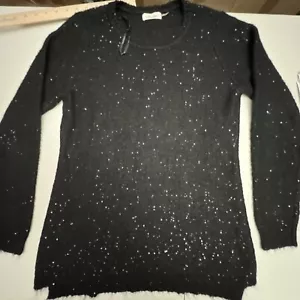 CALVIN KLEIN Black Sequin Sweater Women’s Pullover Poly Mohair Blend Large - Picture 1 of 12