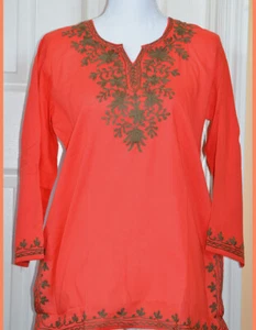 Túnica Top Kurti Marrón Bordada Color Rojo Algodón de la India Mediana - Imagen 1 de 5