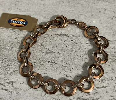 Pulsera de cristal de eslabones de cadena de acero inoxidable fósil firmada Foto 1 de 4