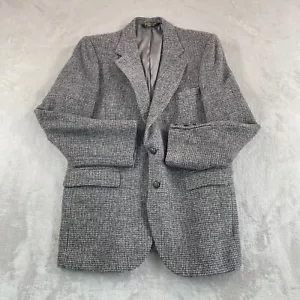 Vintage Harris Tweed Wool Blazer Jacket 44R Brown Leather Buttons USA Made - Picture 1 of 15