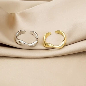 Antique Curved Women Wave Solid Adjustable Vintage Ring 18k Yellow Gold/Silver - Picture 1 of 17