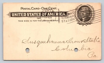 1897 UX14 Postal Card BEECH CREEK COAL & COKE CO READING TERMINAL STATION CANCEL - Image 1 of 3