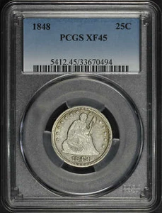 1848 Strong Overdate Seated Liberty Quarter PCGS XF-45 - Picture 1 of 2