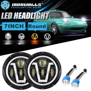 Pair 7" INCH LED Headlight HIgh-Low DRL Angel Eyes Lamp for Mazda RX-7 1979-1985 - Bild 1 von 12