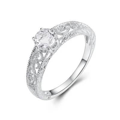 Anillo antiguo de plata de ley 925 con piedras preciosas de joyería fina de 5,5 mm de topacio blanco de 0,9 quilates  Foto 1 de 4