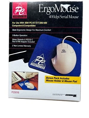 ErgoMouse 3-Button 400dpi Serial Mouse + Accessories P20018 Vintage - Image 1 of 4