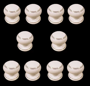 10 x Weiß Schrank Schubladenknöpfe Doppel Gold Ring Design 30 mm BOGOF - Bild 1 von 3