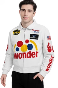 Talladega Nights Ricky Bobby Wonder Bread White Racing Leather Motorcycle Jacket - Picture 1 of 5