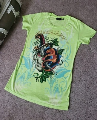 Christian Audigier Rhinestone T-Shirt Skull Logo Large - Image 1 of 4