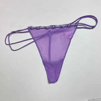 Vintage Victoria's Secret y2k Purple V String Thong Panties, Sheer Mesh Panty M - Image 1 of 4