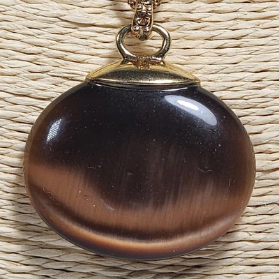 Vintage Monet Gold Tone Brown Pendant Four Strand Chain Necklace Costume Jewelry - Image 1 of 4