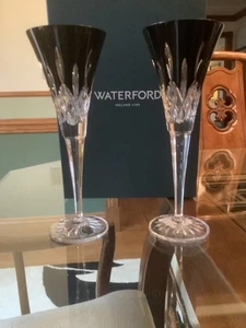 Waterford Lismore schwarz Kristall Toasten Flöte Paar 9,25" Höhe, BRANDNEU IM KARTON - Bild 1 von 3