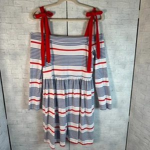 ASOS off the shoulder long sleeve dress nautical, red white blue stripe preppy - Picture 1 of 11