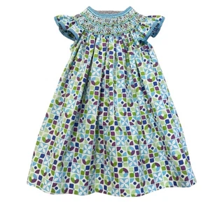 Claire & Charlie Girls 18M Smocked Geometric Print Dress Blue Green Purple - Picture 1 of 7