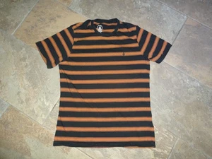 Volcom men t-shirt M 100% cotton embroidered logo stripe black short sleeve - Picture 1 of 6