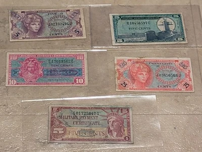 Military Payment 5 / 10 / 25 Cents Certificates 1950s 1960s Lot Of 5!!!!! - Image 1 of 4