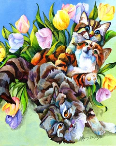 Garden Party 8x10 CAT print by Artist Sherry Shipley - Picture 1 of 1