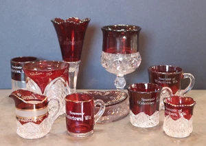 VTG LOT 11 PIECES CRANBERRY SOUVENIR GLASS Watertown, WI - Picture 1 of 10