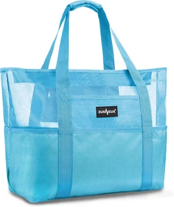 Mesh Beach Bag - Large Waterproof Beach Tote Bag with Zipper, Oversized Foldable - Picture 1 of 7