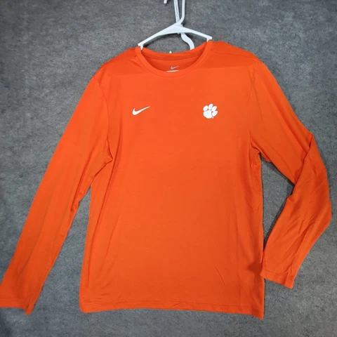 Clemson Tigers Shirt Mens Medium Orange Long Sleeve Nike Dri Fit Cover