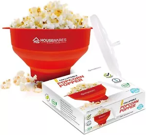 Palomitas de maíz de aire caliente plegable de silicona para microondas con tapa y mango - Imagen 1 de 3