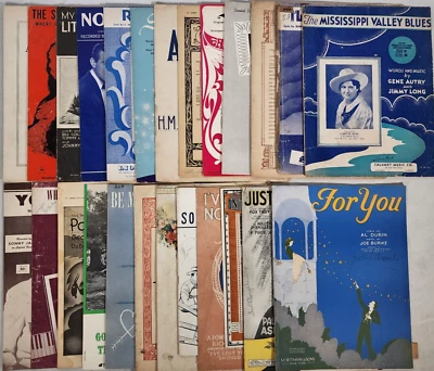 Vintage Sheet Music Lot of 25 - Little Grass Shack, Aloha Oe, Tammy, Mississippi - Image 1 of 4