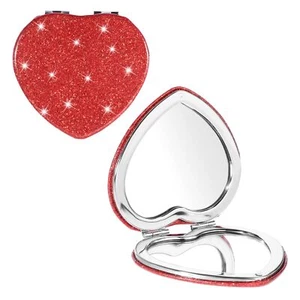 Cute Heart Shaped Compact Mirror for Purse Portable 1x/2x Magnifying Travel M... - Picture 1 of 7