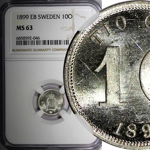 SWEDEN Oscar II Silver 1899 EB 10 Ore NGC MS63 GEM BU  KM# 755 (046) - Picture 1 of 5