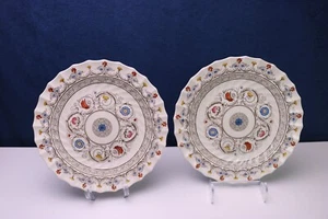 2 Spode Copeland Florence 9 " Round Luncheon Plates Brown Blue Floral Scroll - Picture 1 of 4