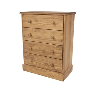 Chest Of Drawers Solid Pine 4 Drawer Bedroom Storage Unit Antique Wax Finish - Picture 1 of 6