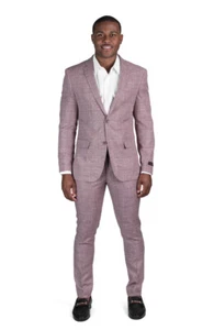 Slim Fit 2 Button Mens Suit Tweed Dusty Pink Notch Lapel Flat Front Pants AZAR - Picture 1 of 6