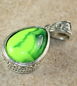 SILVER Vintage Style Green Jasper Teardrop Pendant Jewelry Woman Gift  - Bild 1 von 1