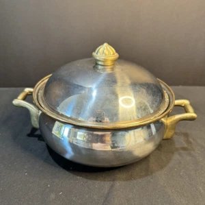 Continental Cuisine Stainless w/Brass Handles Double Handle Dome Lid Soup Pot 8" - Picture 1 of 4