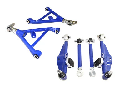Brazos de control inferiores delanteros + traseros For89-94 S240SX 180SX AZUL + varilla de tensión de ángulo alto Foto 1 de 4