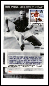 1998 Jesse Owens FDC Celebrate the Century 1930's BGC Cachet - Picture 1 of 2