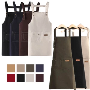 BBQ Grill Kitchen Aprons Professional Chef Restaurant Bib Aprons with 2 Pockets - Picture 1 of 28