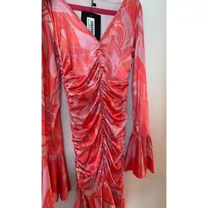 pretty little thing size 6 ruched Slinky Ruched Front Flare Sleeve - Picture 1 of 5