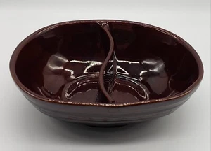 Vintage 1950s Marcrest Oven-Proof Stoneware Daisy Dot Brown Divided Bowl  - Picture 1 of 11