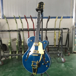 Chitarra elettrica personalizzata L5 corpo cavo blu fiammato acero top grande ponte vibrato - Foto 1 di 8